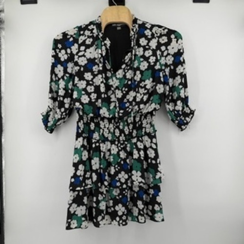 Karl Lagerfeld Paris Floral Pleated Smocked Waist Tiered Mini Dress Size‎ 16